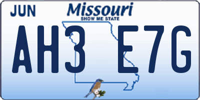 MO license plate AH3E7G