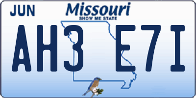 MO license plate AH3E7I