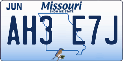 MO license plate AH3E7J