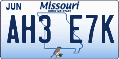 MO license plate AH3E7K