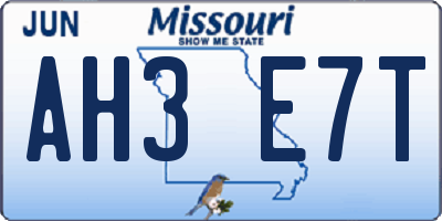 MO license plate AH3E7T