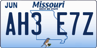 MO license plate AH3E7Z