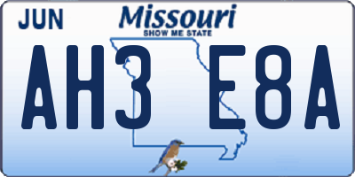 MO license plate AH3E8A