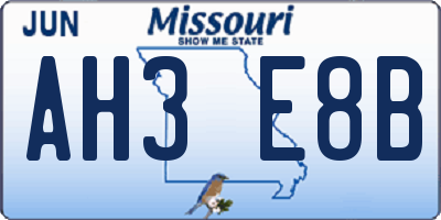 MO license plate AH3E8B