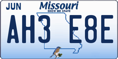 MO license plate AH3E8E