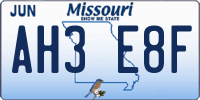 MO license plate AH3E8F