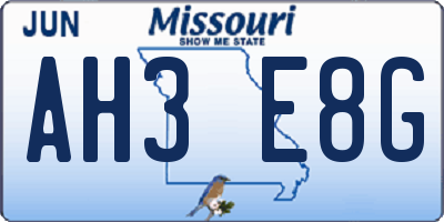 MO license plate AH3E8G