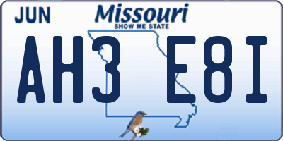 MO license plate AH3E8I