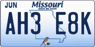 MO license plate AH3E8K