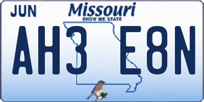 MO license plate AH3E8N