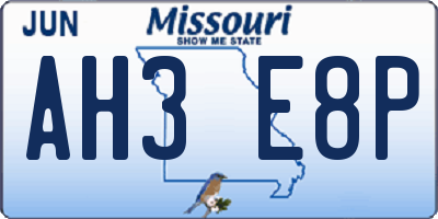 MO license plate AH3E8P