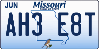 MO license plate AH3E8T