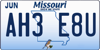 MO license plate AH3E8U