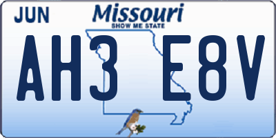 MO license plate AH3E8V