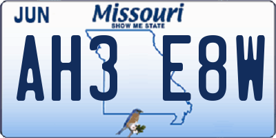 MO license plate AH3E8W