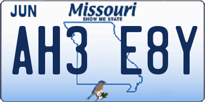 MO license plate AH3E8Y