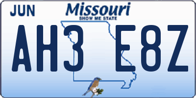 MO license plate AH3E8Z