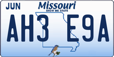 MO license plate AH3E9A