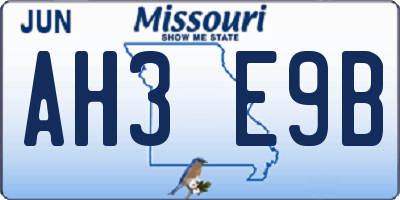 MO license plate AH3E9B