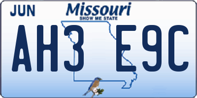 MO license plate AH3E9C