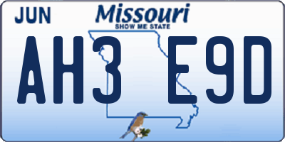 MO license plate AH3E9D