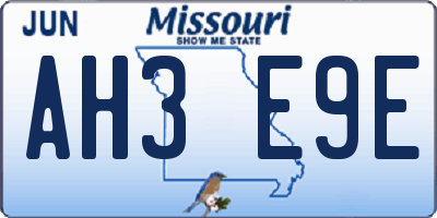 MO license plate AH3E9E