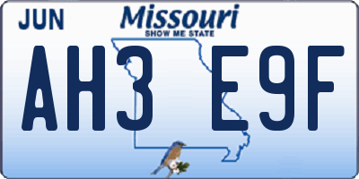 MO license plate AH3E9F