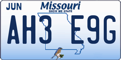 MO license plate AH3E9G