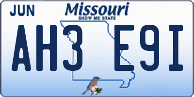 MO license plate AH3E9I