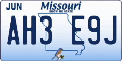 MO license plate AH3E9J