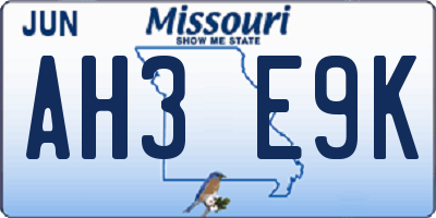 MO license plate AH3E9K