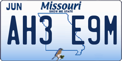 MO license plate AH3E9M