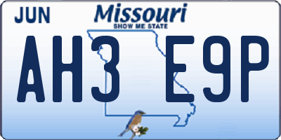 MO license plate AH3E9P