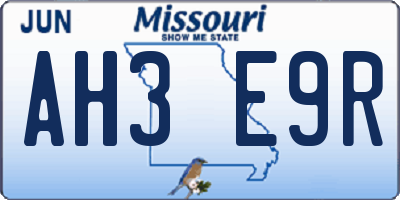 MO license plate AH3E9R