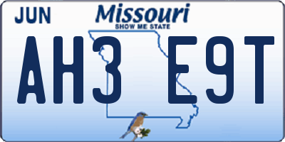 MO license plate AH3E9T