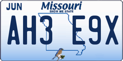 MO license plate AH3E9X