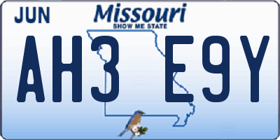 MO license plate AH3E9Y