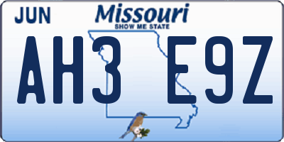 MO license plate AH3E9Z