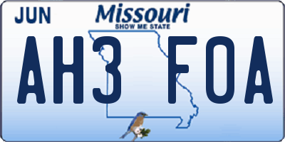 MO license plate AH3F0A