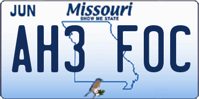 MO license plate AH3F0C