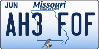 MO license plate AH3F0F