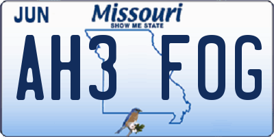 MO license plate AH3F0G