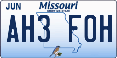 MO license plate AH3F0H