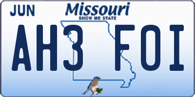 MO license plate AH3F0I