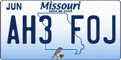 MO license plate AH3F0J