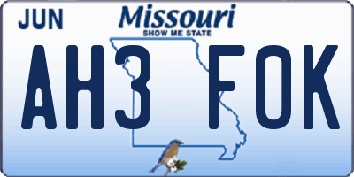 MO license plate AH3F0K