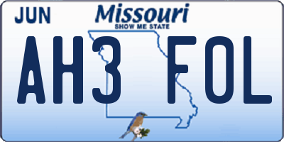 MO license plate AH3F0L