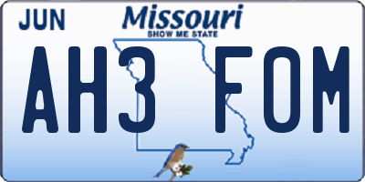 MO license plate AH3F0M