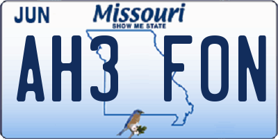 MO license plate AH3F0N