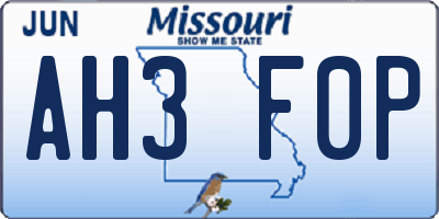 MO license plate AH3F0P